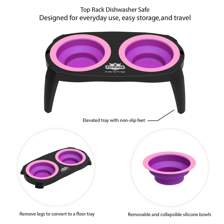 PETMAKER Pink Elevated Pet Bowls Non-Slip Stand Silicone Collapsible 16 oz Image 3