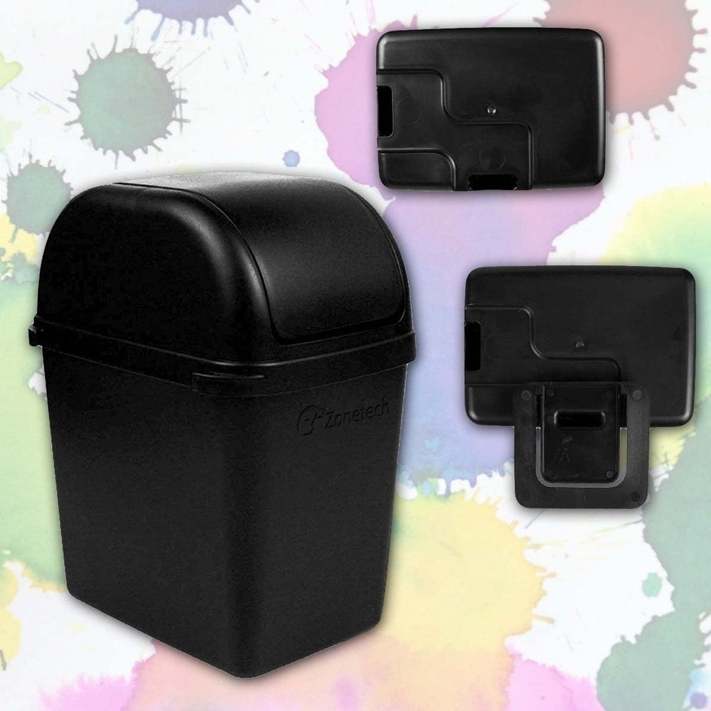 Zone Tech Portable Mini Car Garbage Trash Litter Wastebasket Can Latch Grip Image 2