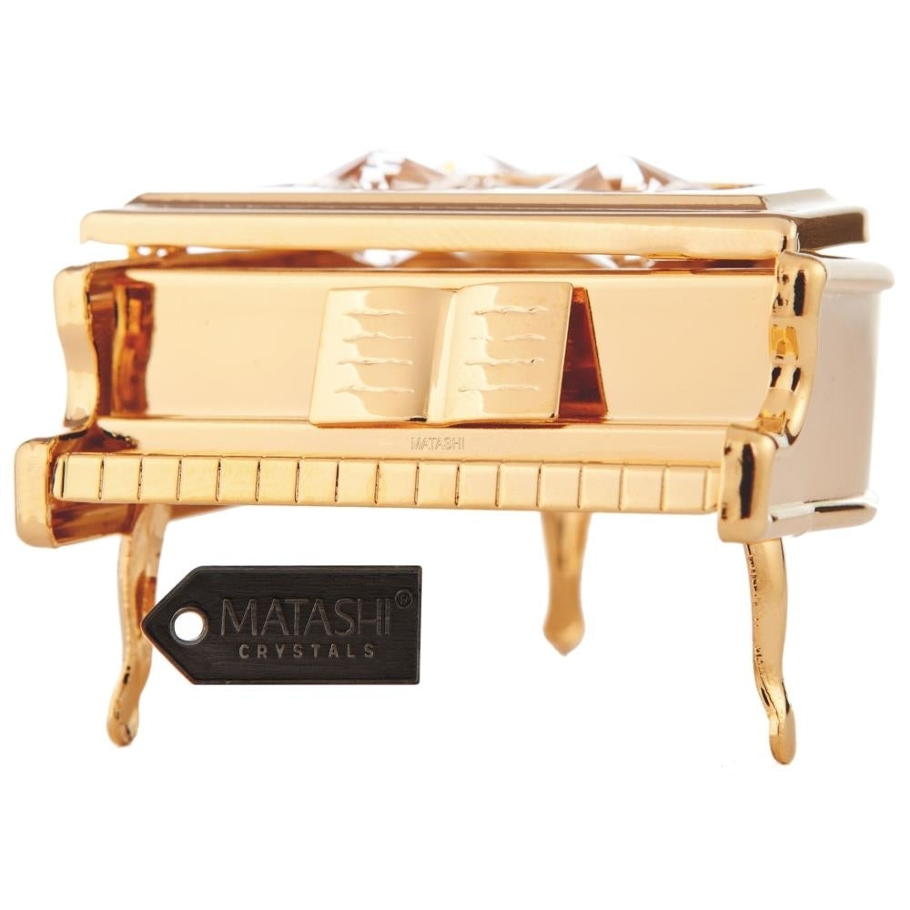 24K Gold Plated Crystal Studded Grand Piano Ornament by Matashi Image 3