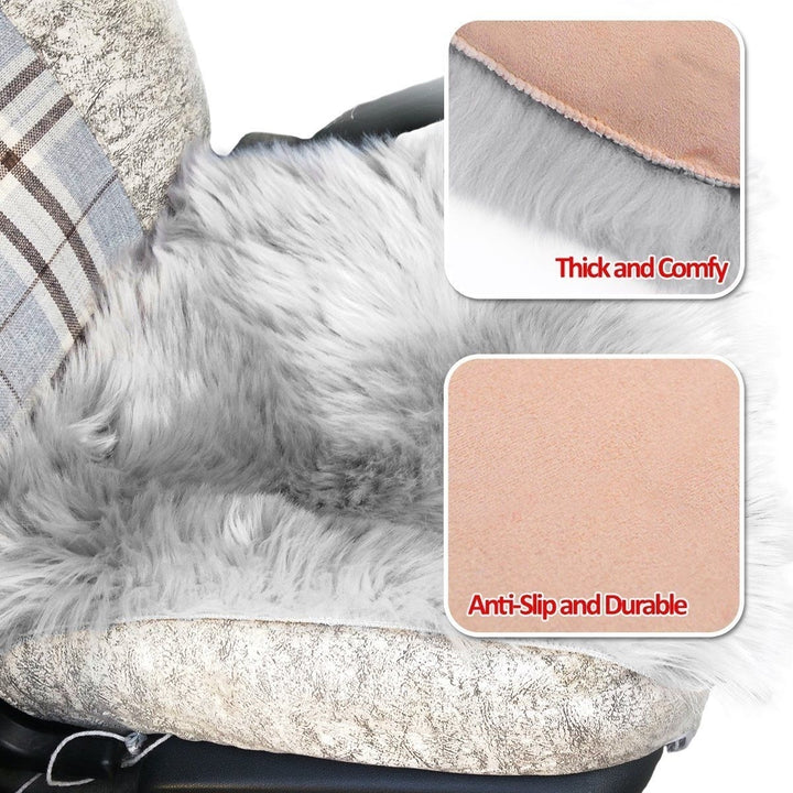 Zone Tech Gray Faux Sheepskin Car Seat Home Cushion faux Pad Cover Warm Mat Image 4