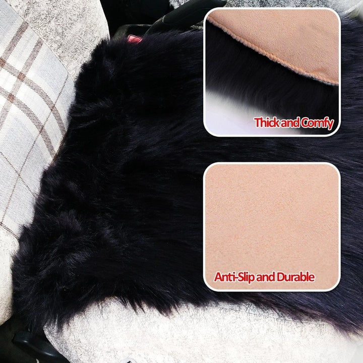 Zone Tech Black Faux Sheepskin Car Seat Home Cushion faux Pad Cover Warm Mat Image 4