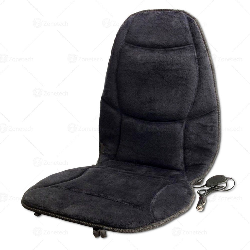 Zone Tech Velour Black Car Heated Thickening Seat Chair Cushion Pad Warmer Cover Image 2