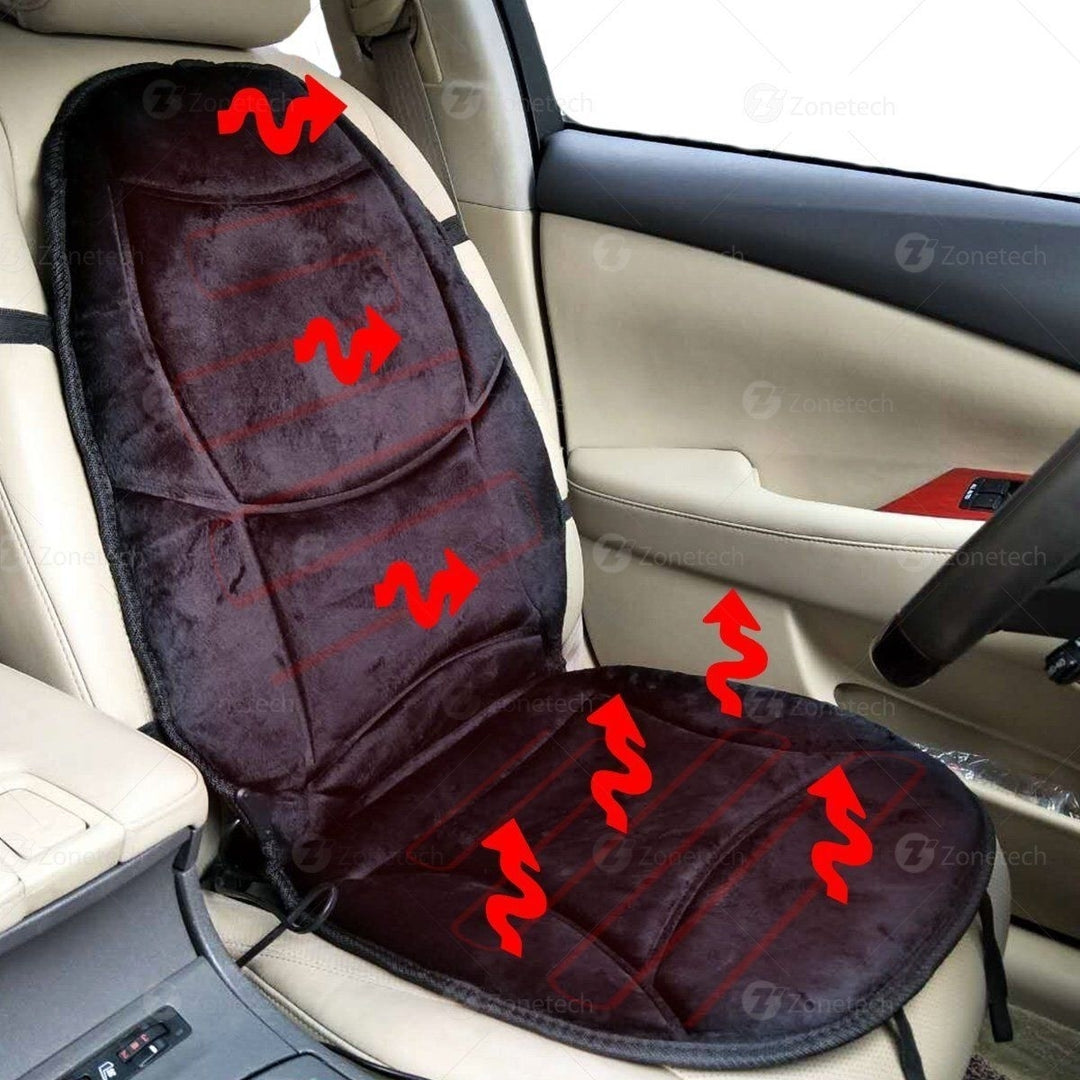 Zone Tech Velour Black Car Heated Thickening Seat Chair Cushion Pad Warmer Cover Image 3