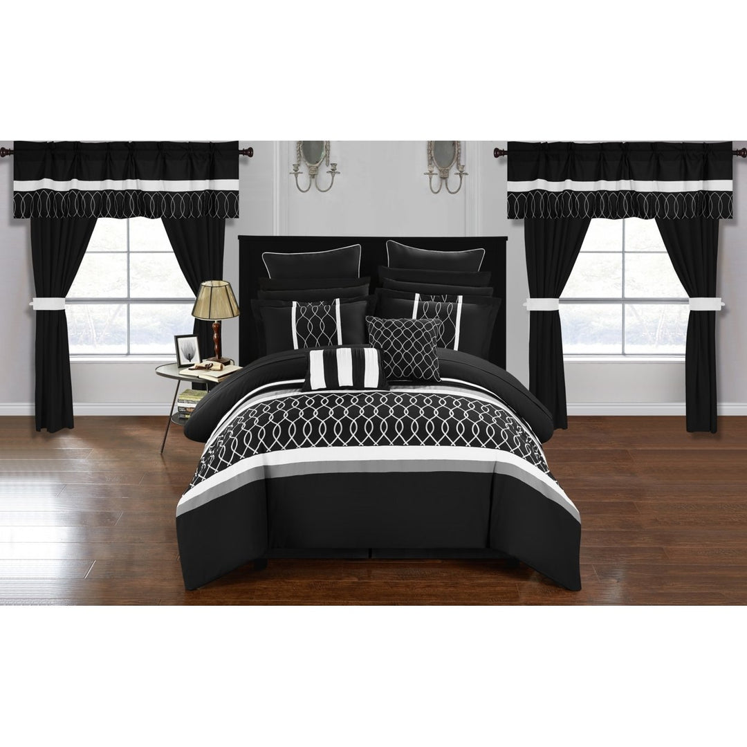 Topaz 24 Piece Comforter Bed in a Bag Pleated Ruffled Designer Embellished Bedding Set Image 1