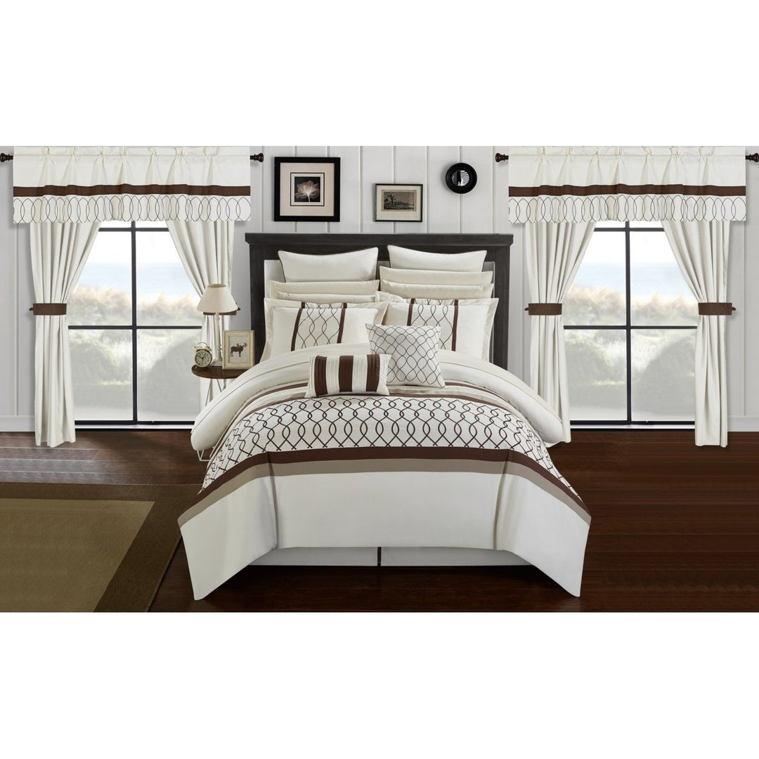 Topaz 24 Piece Comforter Bed in a Bag Pleated Ruffled Designer Embellished Bedding Set Image 1