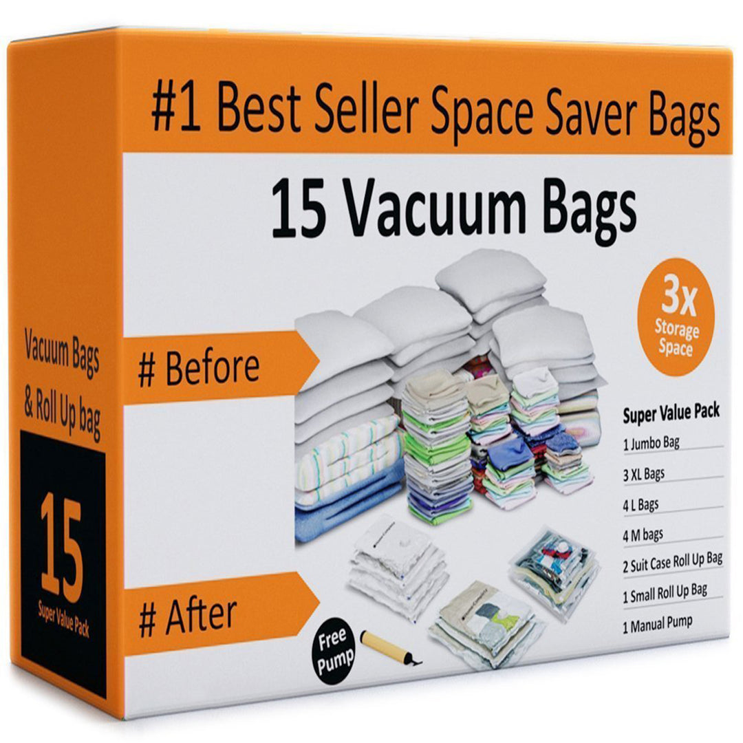 Pack of 15 Vacuum Storage Bags Air Tight Seal Closet Space Saving Organize Image 1