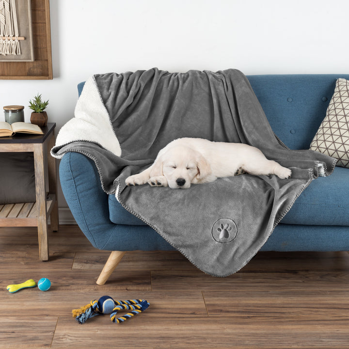 Waterproof Gray Pet Blanket 50x60 Inch Reversible Dog Throw Couch Protector Image 1