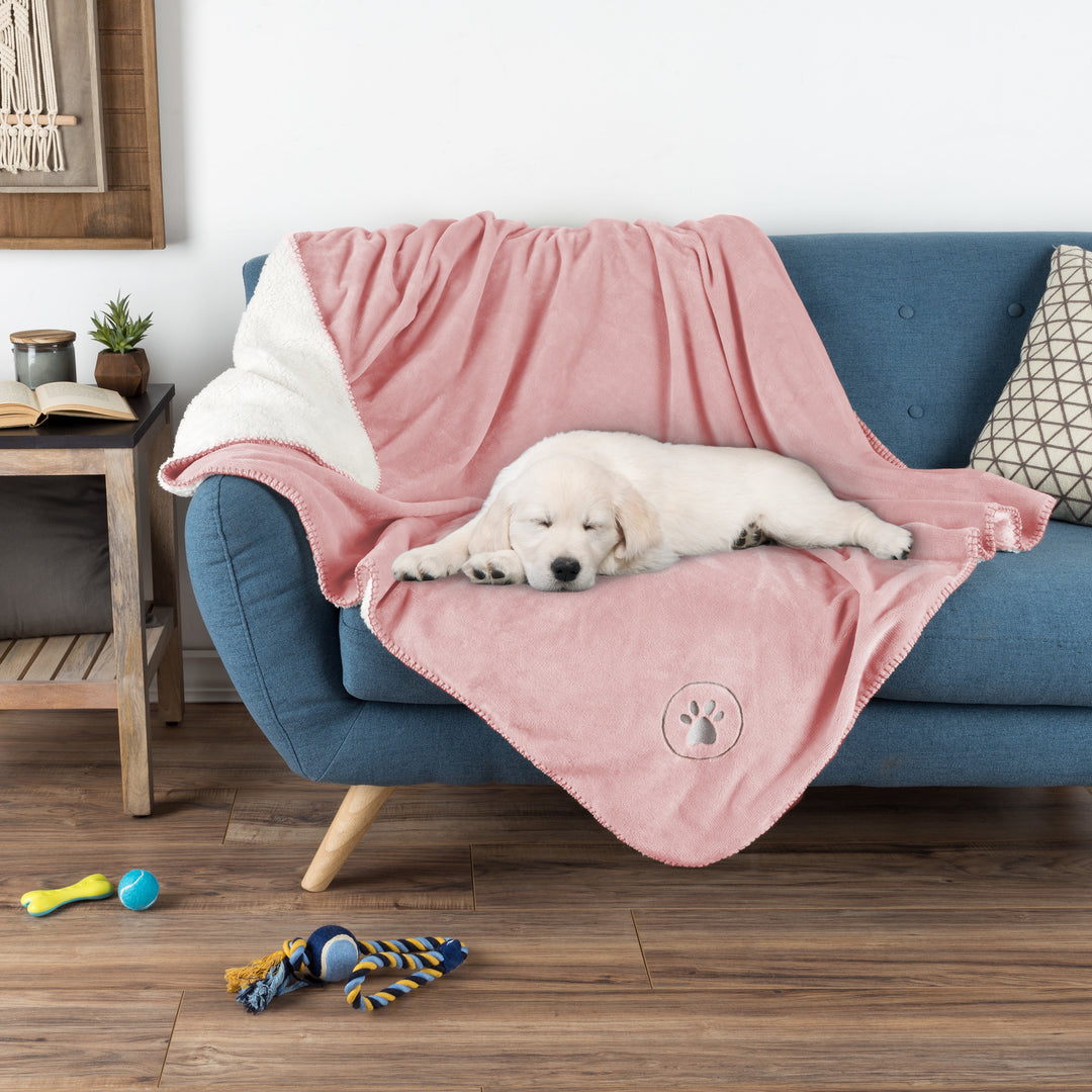 Waterproof Pet Throw Blanket 50x60 Inch Pink Reversible Plush Sherpa Furniture Protector Image 3