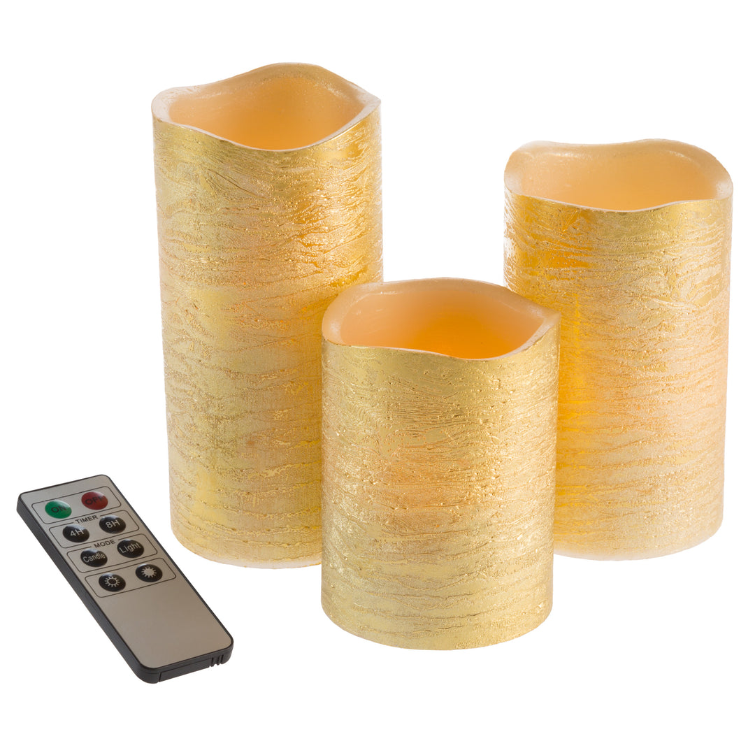 Lavish Home 3 Piece LED Flameless Candle Set Gold Real Wax with Remote Timer Image 1