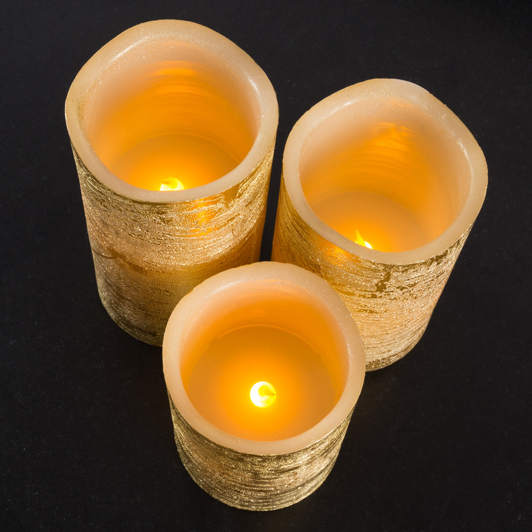 Lavish Home 3 Piece LED Flameless Candle Set Gold Real Wax with Remote Timer Image 4