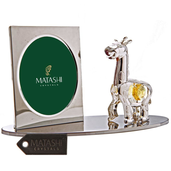 Silver Plated Picture Frame with Crystal Studded Cartoon Giraffe Figurine on a Base by Matashi Image 1