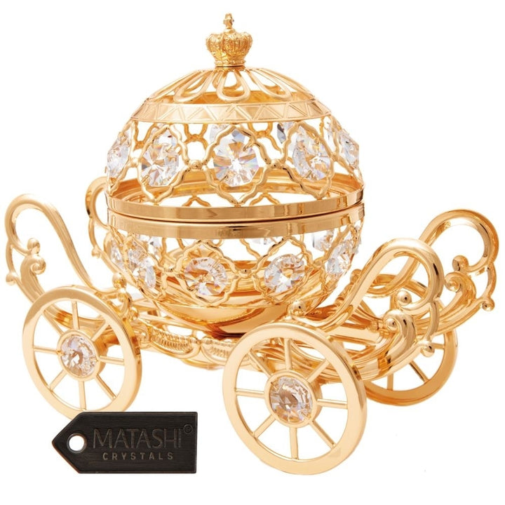 24K Gold Plated Crystal Studded Large Cinderella Pumpkin Coach Ornament by Matashi Image 3