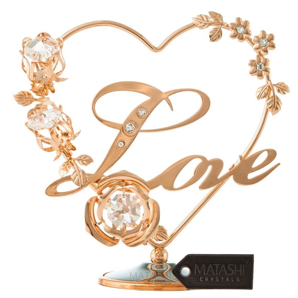 Rose Gold Plated Love Table Top Ornament w/ Matashi Clear Crystals Miniature Keepsake or Decoration Image 1