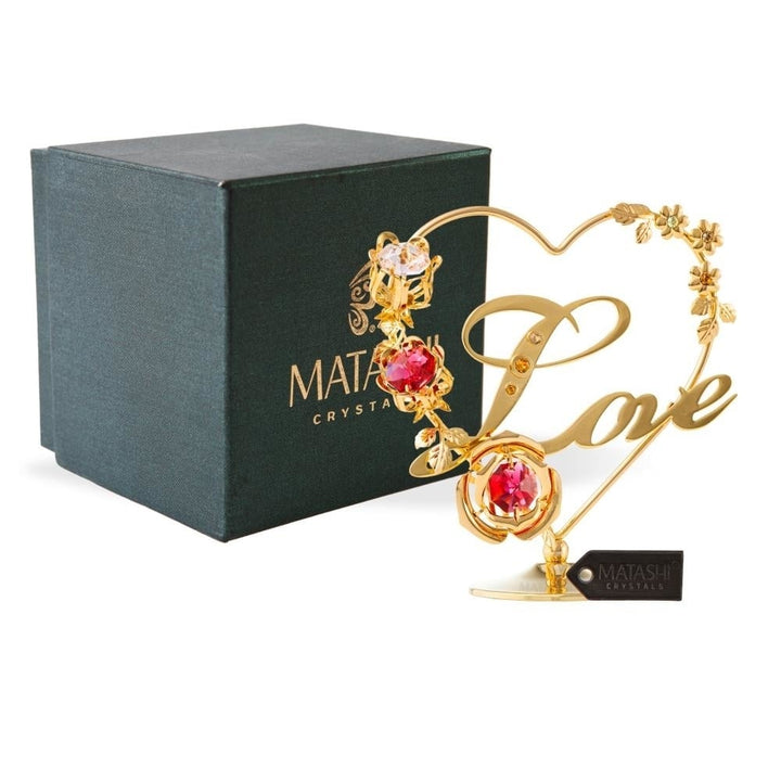 24k Gold Plated Love Table Top Ornament w/ Matashi Red/Pink Crystals Miniature Keepsake or Decoration Image 2