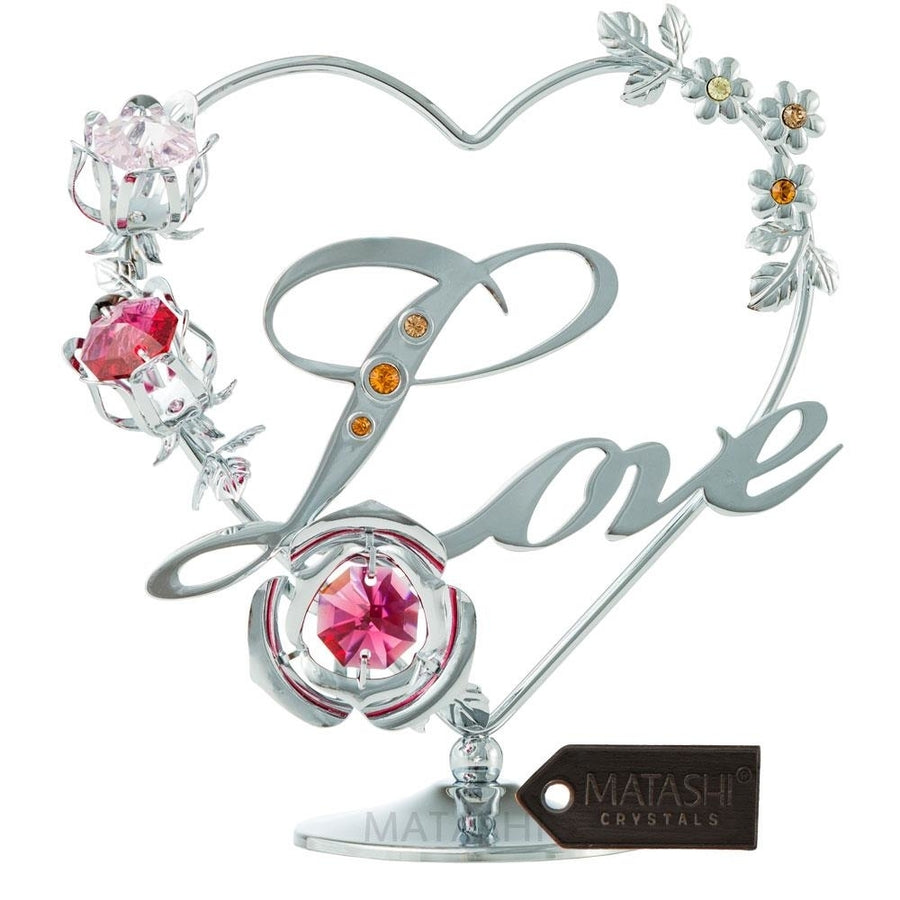 Chrome Plated Silver Love Table Top Ornament w/ Matashi Red/Pink Crystals Wedding Anniversary Birthday Ornamental Image 1