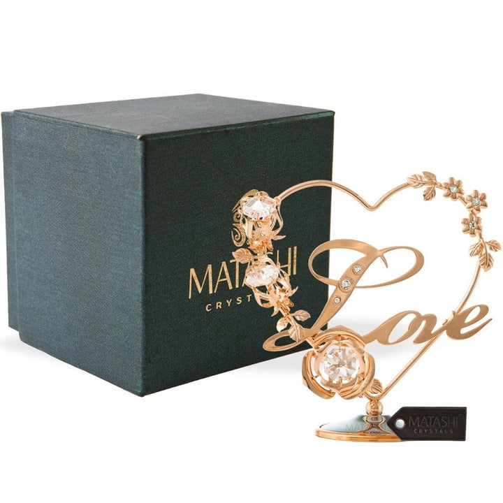 Rose Gold Plated Love Table Top Ornament w/ Matashi Clear Crystals Miniature Keepsake or Decoration Image 2