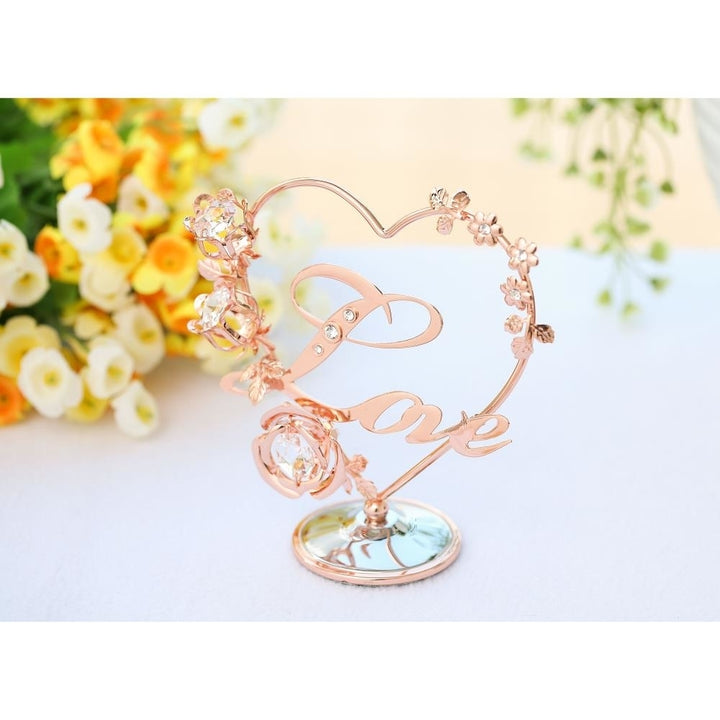 Rose Gold Plated Love Table Top Ornament w/ Matashi Clear Crystals Miniature Keepsake or Decoration Image 3