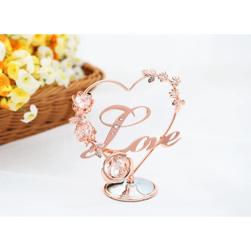 Rose Gold Plated Love Table Top Ornament w/ Matashi Clear Crystals Miniature Keepsake or Decoration Image 4