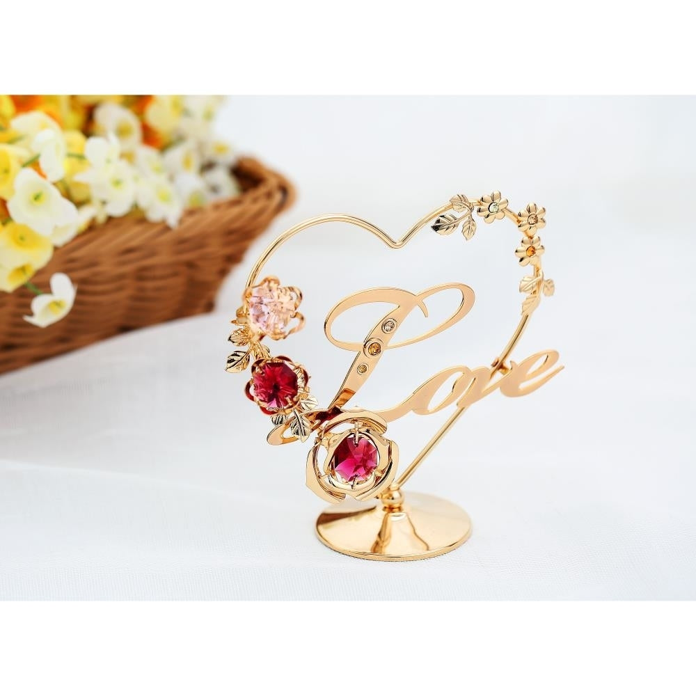 24k Gold Plated Love Table Top Ornament w/ Matashi Red/Pink Crystals Miniature Keepsake or Decoration Image 4