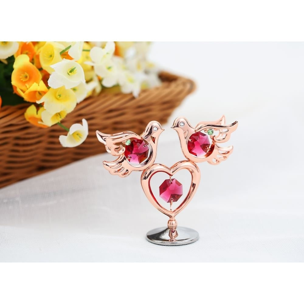 Rose Gold Plated Love Doves and Heart Table Top Ornament w/ Matashi Crystals Miniature and Memory Keepsake Image 3