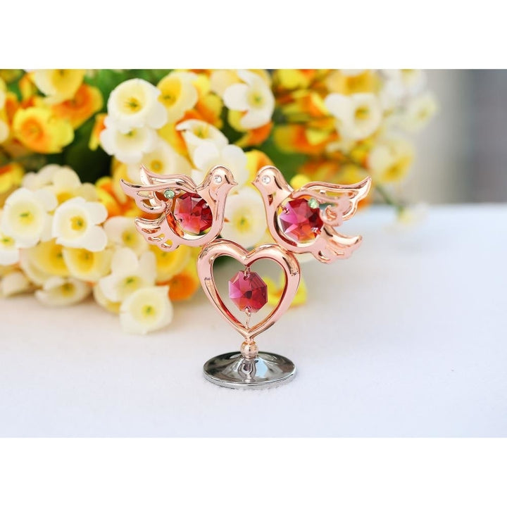 Rose Gold Plated Love Doves and Heart Table Top Ornament w/ Matashi Crystals Miniature and Memory Keepsake Image 4