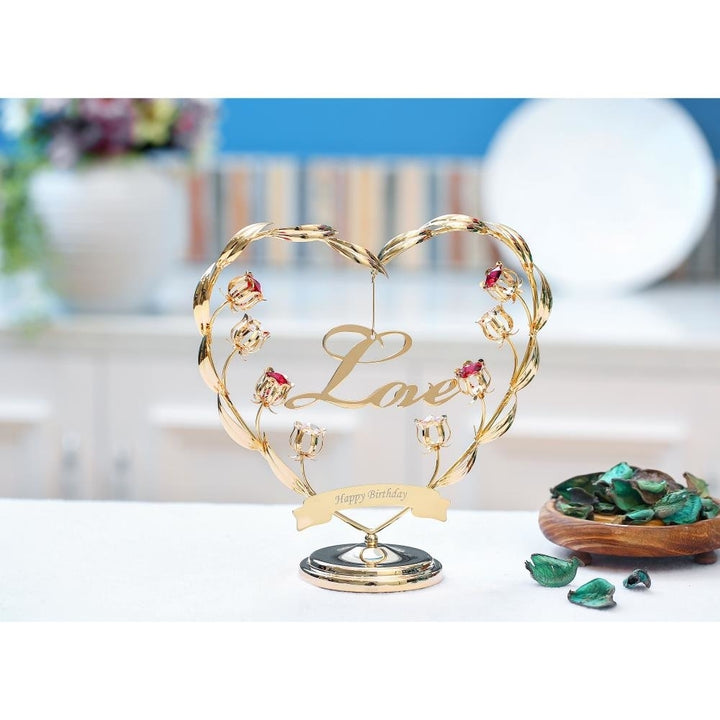 24k Gold Plated Happy Birthday Table Top Ornament w/ Matashi Crystals Love Ornamental Keepsake and decor Gorgeous Image 4