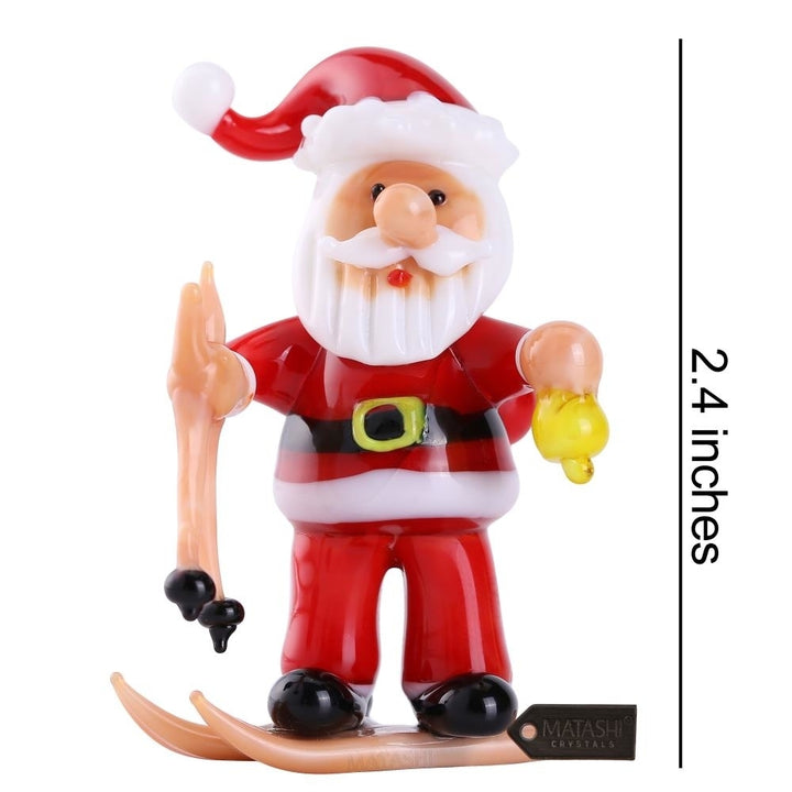 Murano Christmas Winter Decorative Glass Santa with Skis Figurine Christmas Gift and Ornament by Matashi Image 2