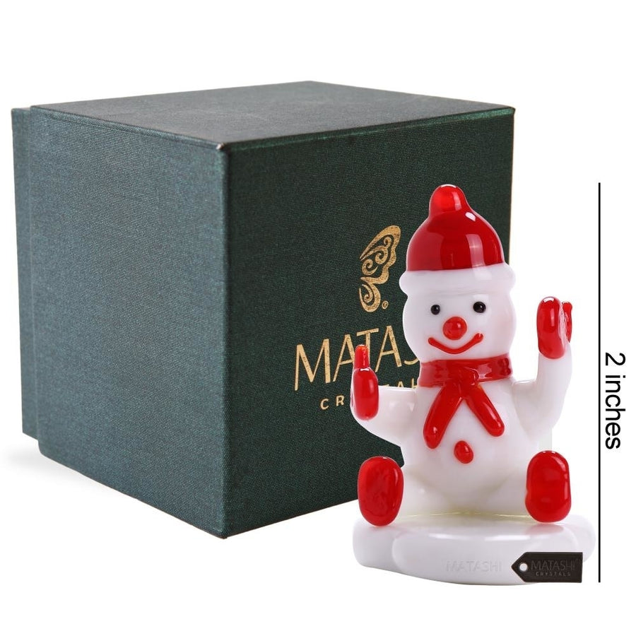 Murano Christmas Winter Decorative Glass Snowman Figurine Christmas Gift and Ornament by Matashi - Red Image 1