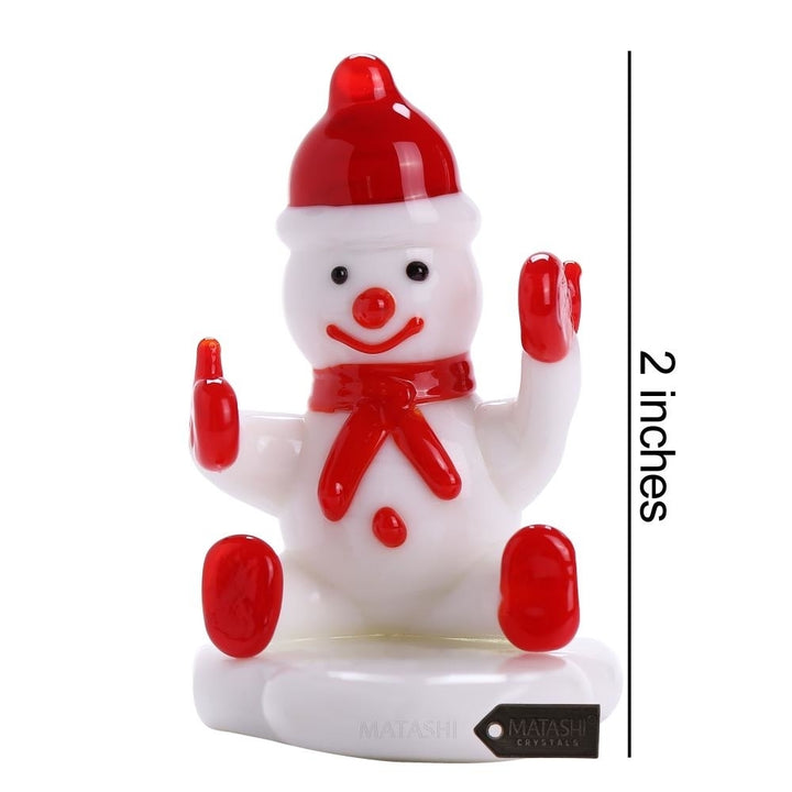 Murano Christmas Winter Decorative Glass Snowman Figurine Christmas Gift and Ornament by Matashi - Red Image 2