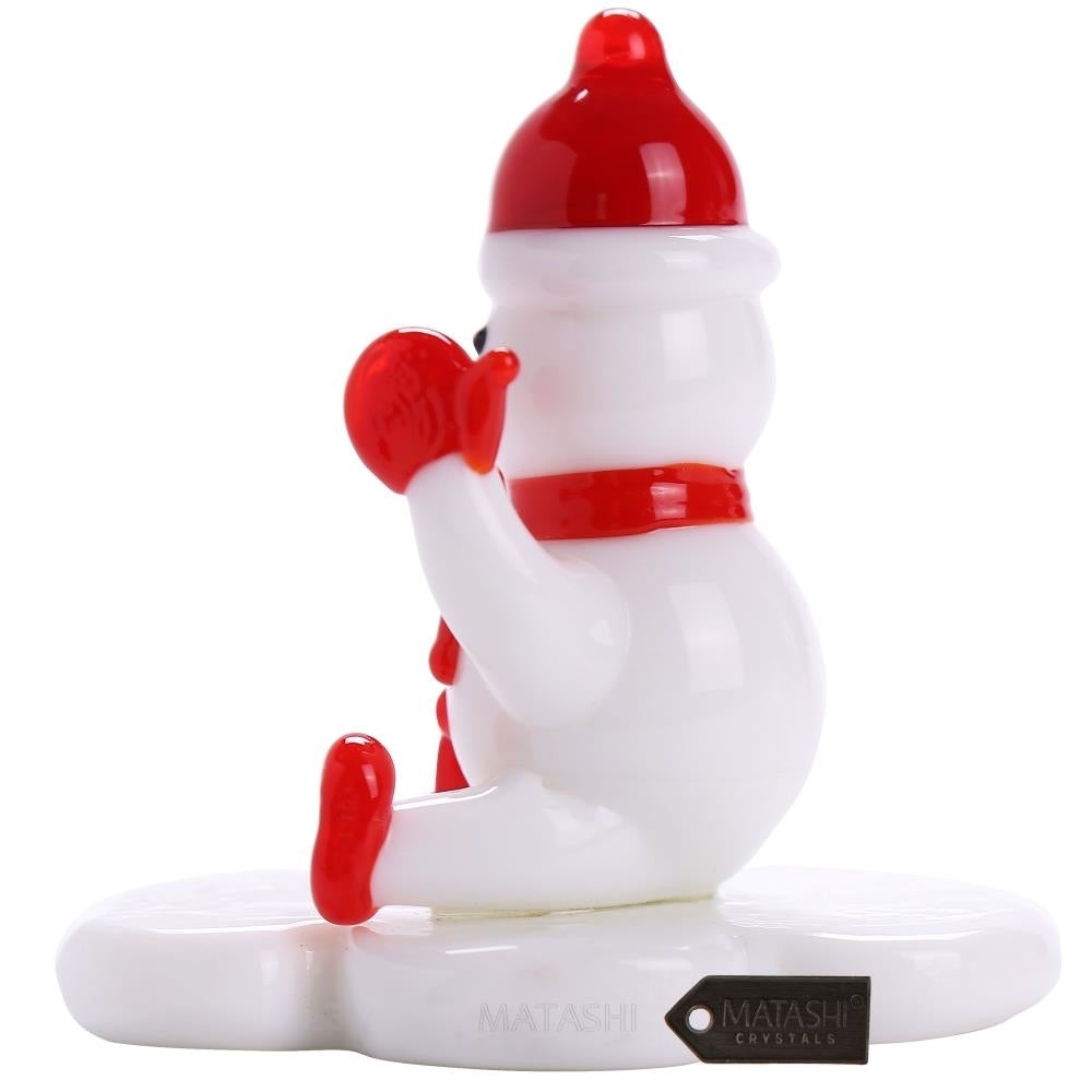 Murano Christmas Winter Decorative Glass Snowman Figurine Christmas Gift and Ornament by Matashi - Red Image 3