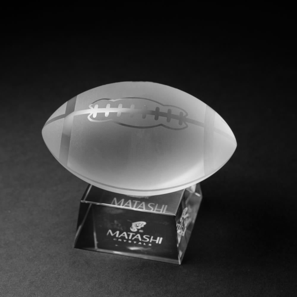 Crystal Paperweight with Etched Football Ornament and Trapezoid Base by Matashi Image 1