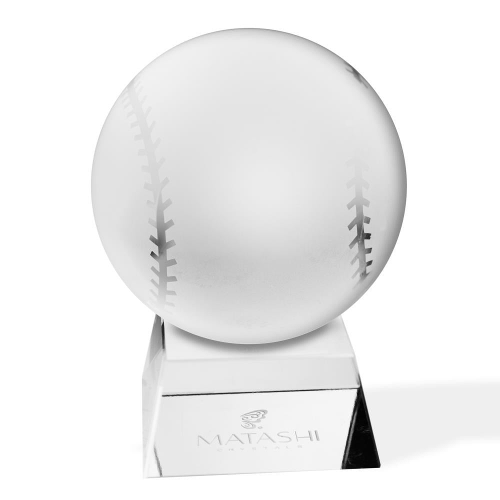 Crystal Paperweight with Etched Baseball Ornament and Trapezoid Base by Matashi Image 2