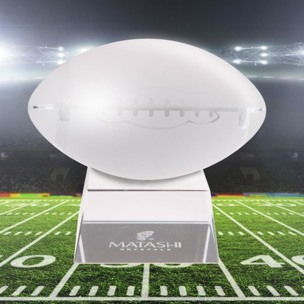 Crystal Paperweight with Etched Football Ornament and Trapezoid Base by Matashi Image 4