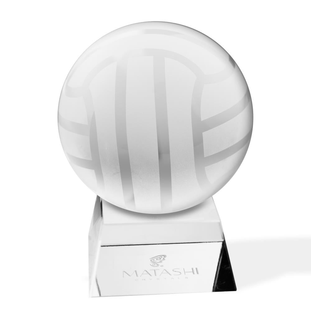 Crystal Paperweight with Etched Volley Ball Ornament and Trapezoid Base by Matashi Image 2