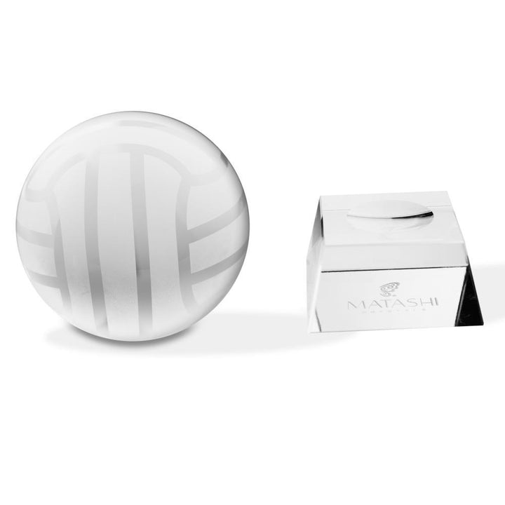 Crystal Paperweight with Etched Volley Ball Ornament and Trapezoid Base by Matashi Image 3