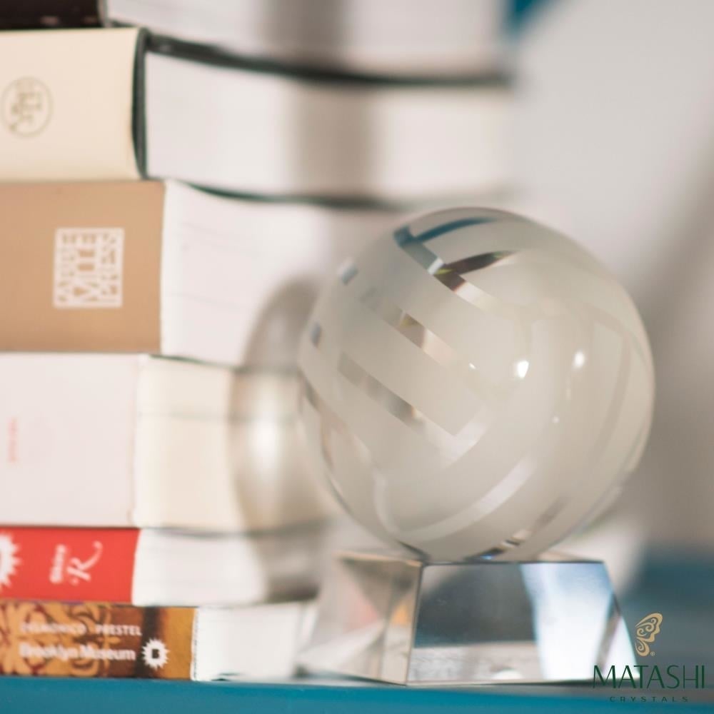 Crystal Paperweight with Etched Volley Ball Ornament and Trapezoid Base by Matashi Image 4