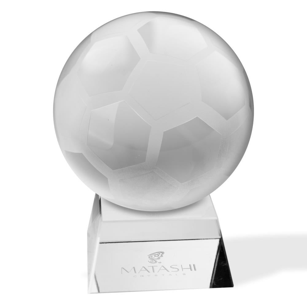 Crystal Paperweight with Etched Soccer Ball Ornament and Trapezoid Base by Matashi Image 2