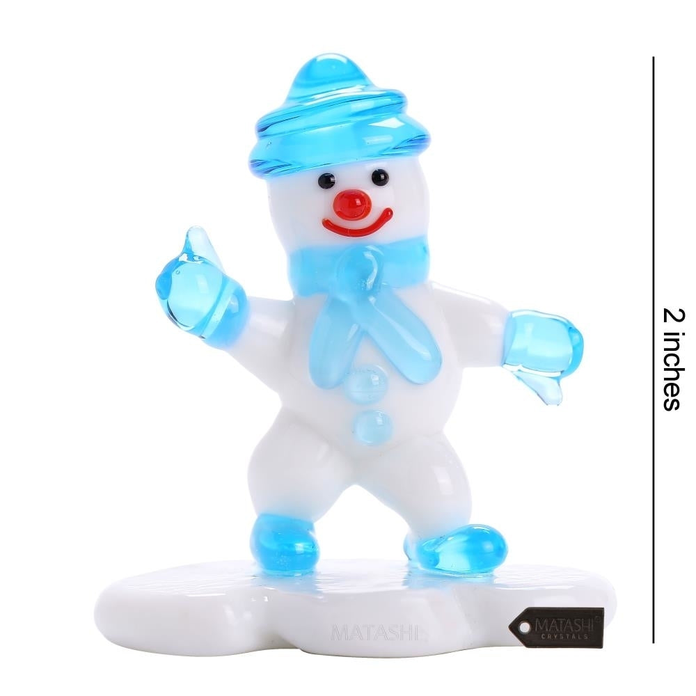 Murano Christmas Winter Decorative Glass Snowman Figurine Christmas Gift and Ornament by Matashi - Blue Image 2