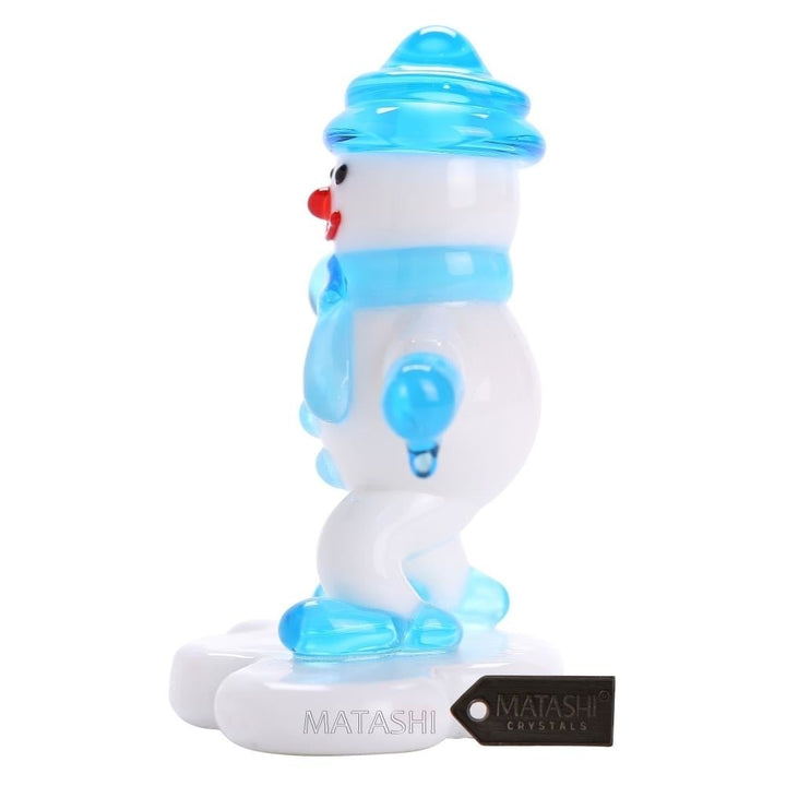 Murano Christmas Winter Decorative Glass Snowman Figurine Christmas Gift and Ornament by Matashi - Blue Image 3