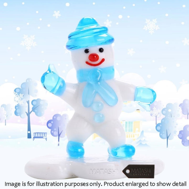 Murano Christmas Winter Decorative Glass Snowman Figurine Christmas Gift and Ornament by Matashi - Blue Image 5