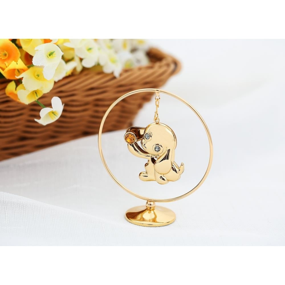 2018 Year of the Dog 24K Gold Plated Puppy Hoop w/ Gold Crystal Elegant Table Top decor Metal Dog Figurine Hanging Image 4