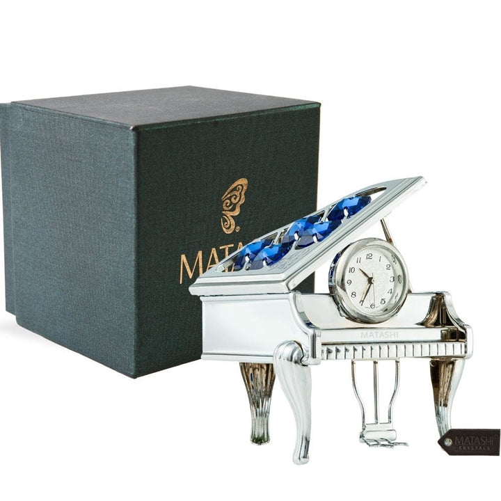 Chrome Plated Silver Vintage Piano Desk Clock with Blue Crystals Image 2