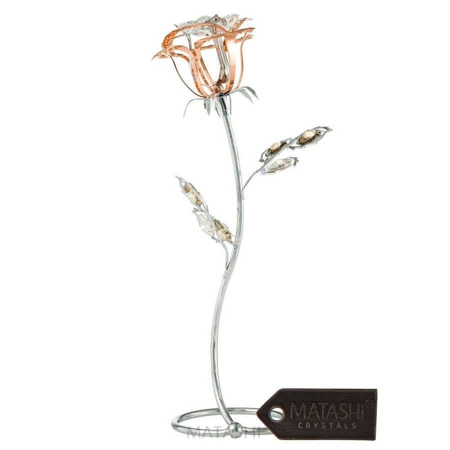 Rose Gold and Chrome Plated Silver Rose Flower Tabletop Ornament with Clear and Golden Teak Crystals Image 1