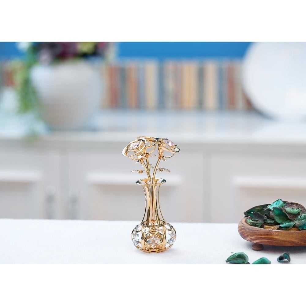 24k Gold Plated Flowers Bouquet and Vase w/ Pink and Clear Matashi Crystals 24k Gold-Plated Table Top Decorations Image 4