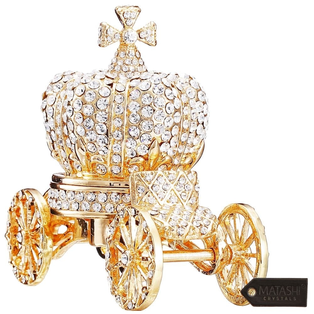 Hand Painted Royal Crown Carriage Ornament/Trinket Box Embellished with 24K Gold and fine Crystals by Matashi Image 3