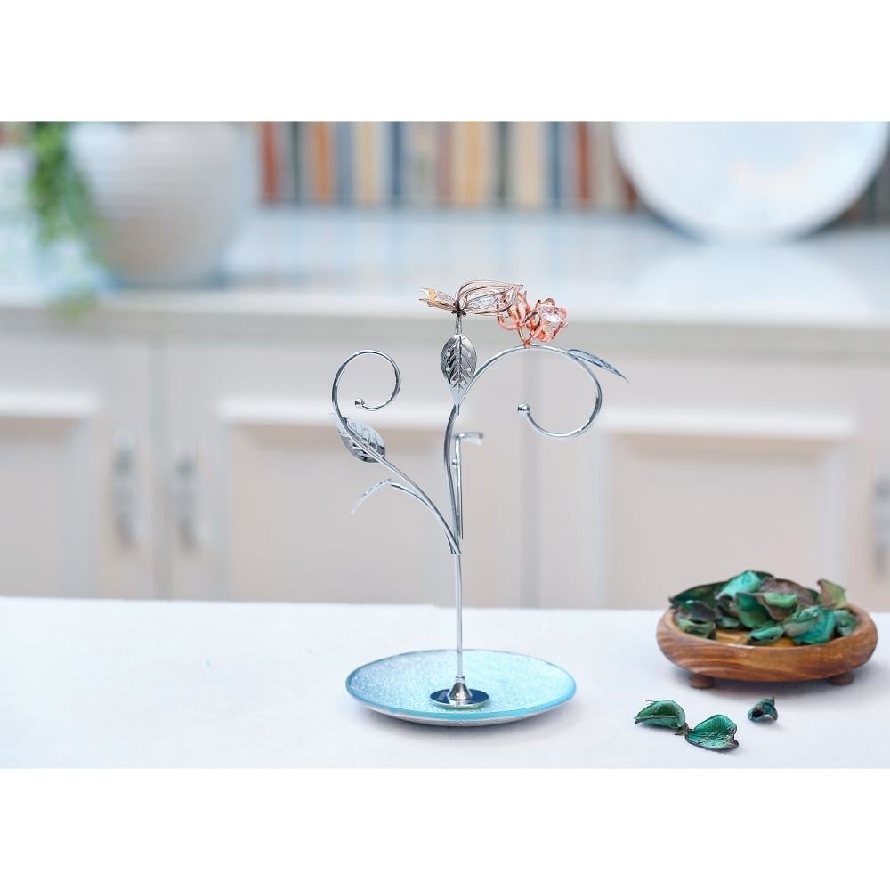 Rose Gold and Chrome Plated Jewelry Stand Floral and Butterfly Design Home Jewelry Display Image 4