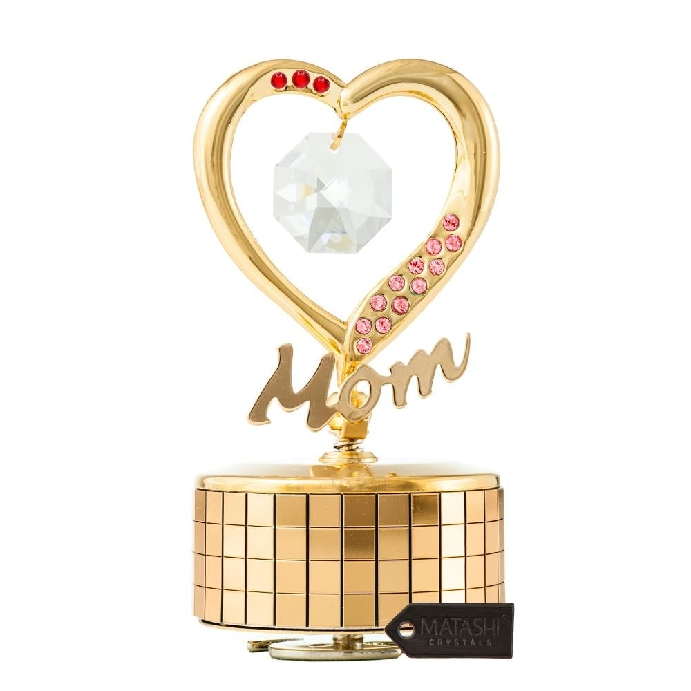 24K Gold Plated Mom Heart Wind-Up Music Box Table Top Ornament with Crystals by Matashi- Love Story Image 2