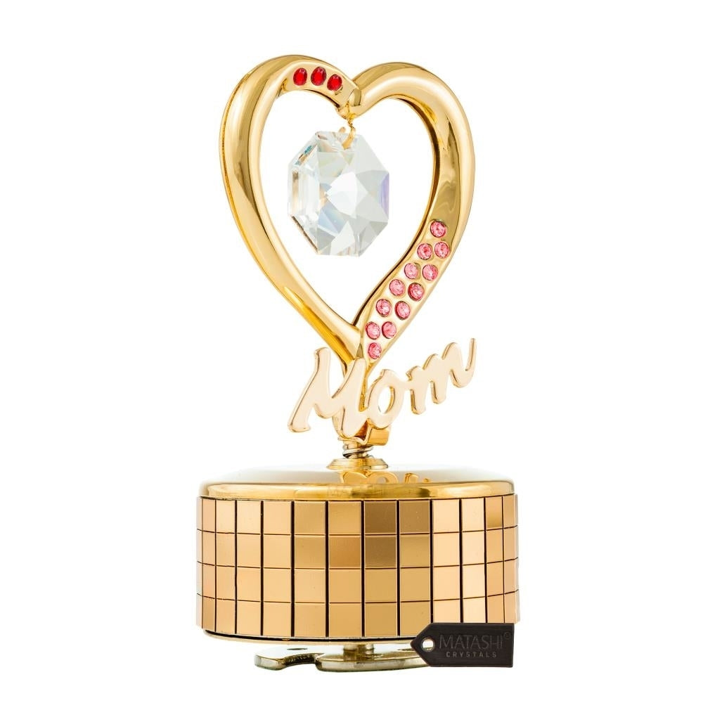 24K Gold Plated Mom Heart Wind-Up Music Box Table Top Ornament with Crystals by Matashi- Love Story Image 3