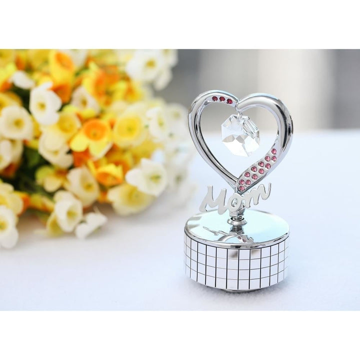 Chrome Plated Mom Heart Wind-Up Music Box Table Top Ornament with Crystals by Matashi- Amazing Grace Image 4