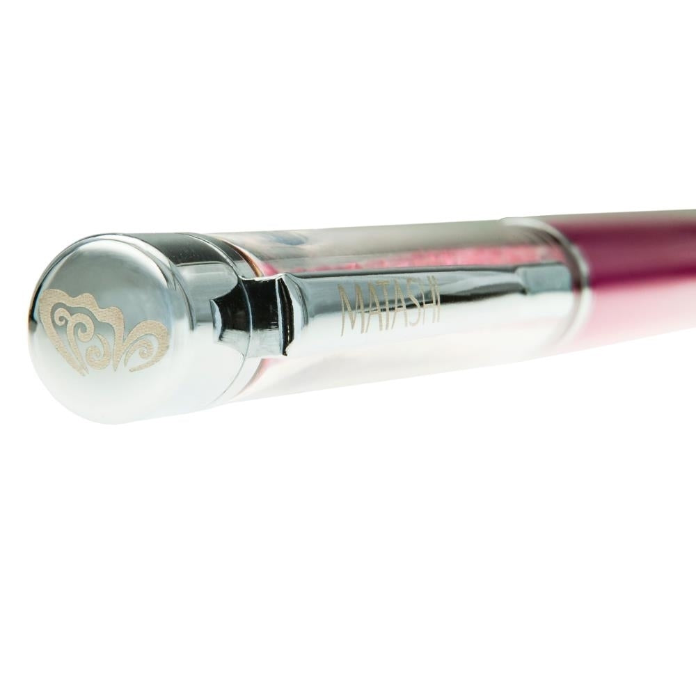 Pink Themed Chrome Plated Comfort Grip Ballpoint Pen with Pink Crystal Filled Top and Matashi Etching Image 3